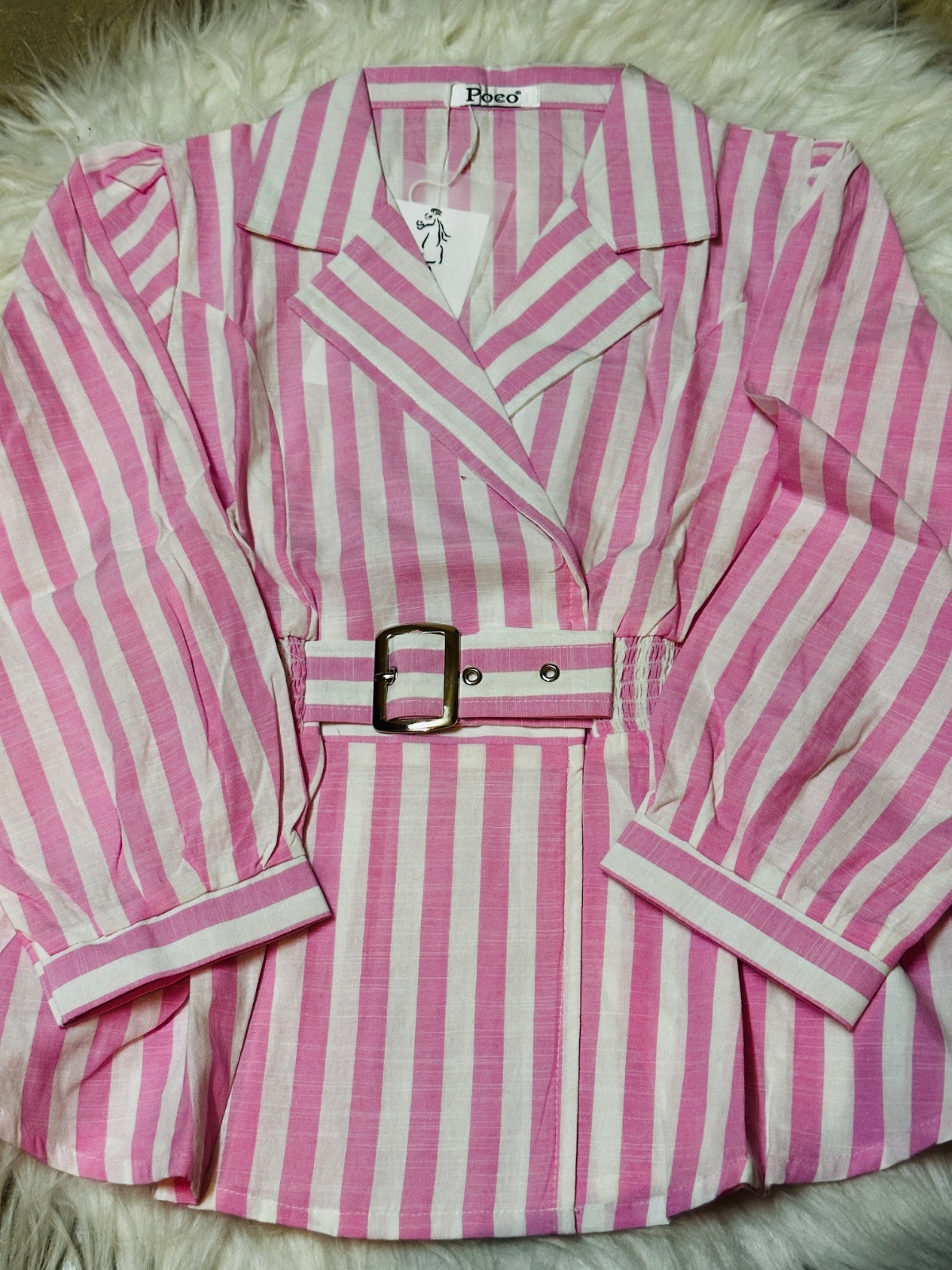 Pink strips with coat neck