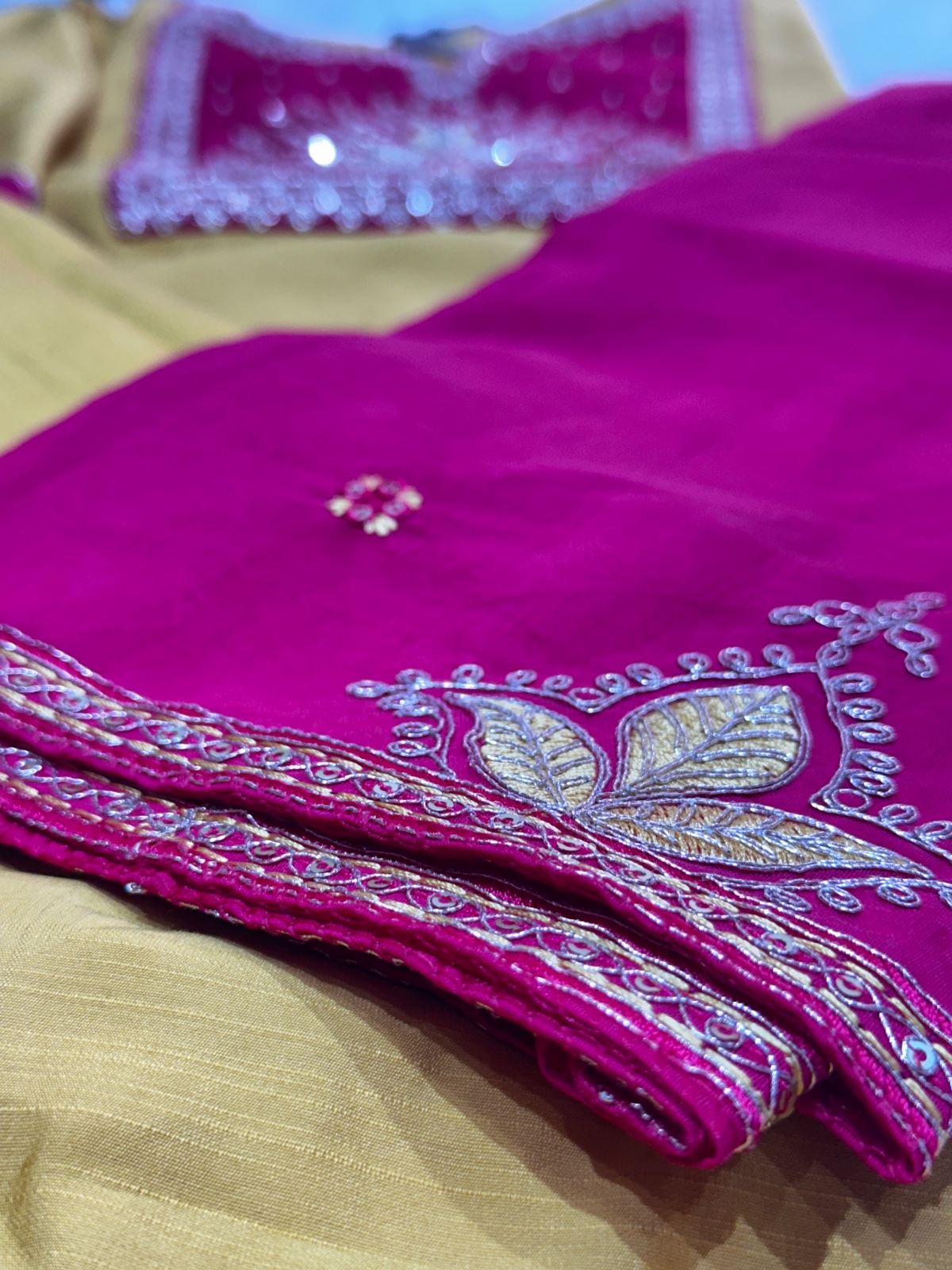 Festive wear raw silk suite view 4