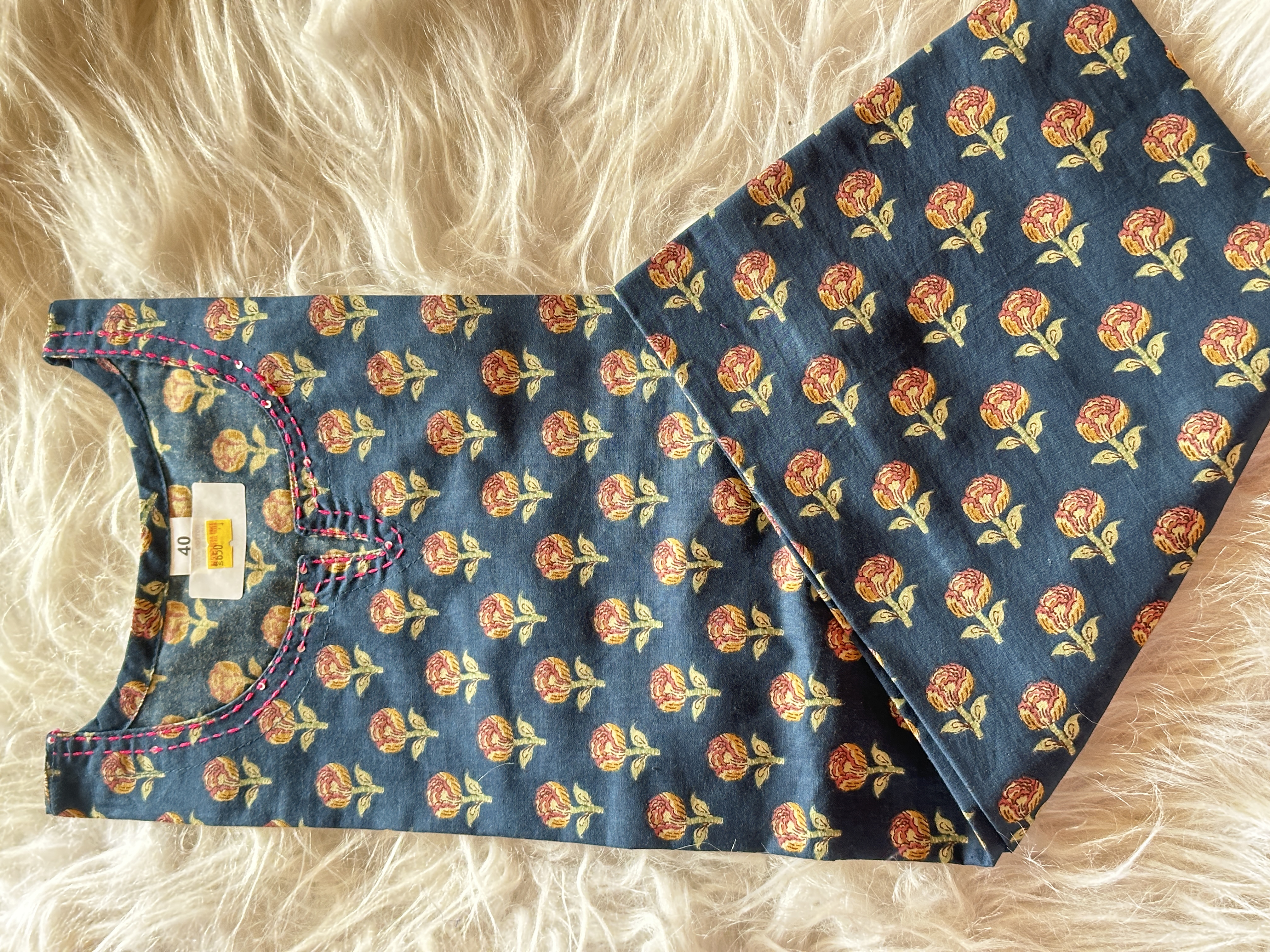 Blue Bagru Cotton Kurti view 2