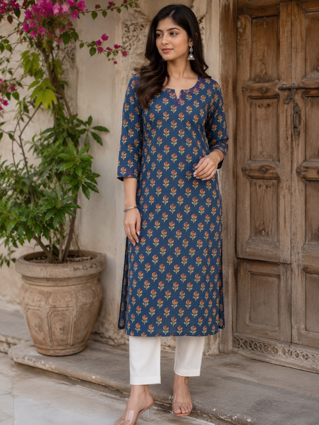 Blue Bagru Cotton Kurti
